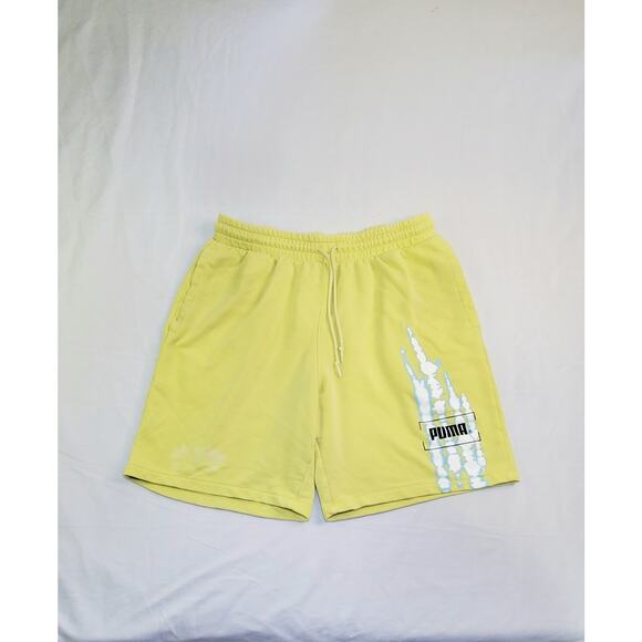 Puma Shorts Mens Size L Green Sweat Fleece Joggers Casual Gym Drawstring Ca11 - Picture 1 of 8